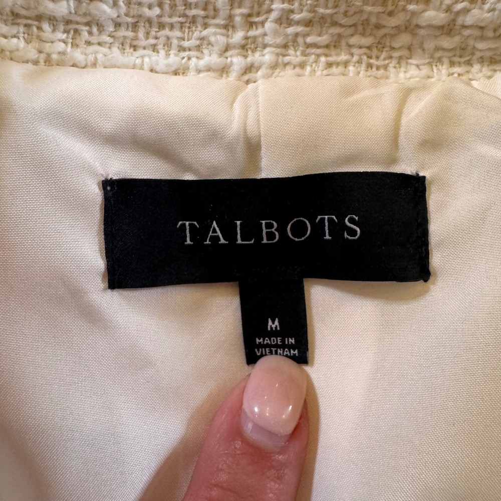Talbots Cream Tweed Bomber Jacket with Black Trim and Gold Buttons - Picture 3 of 12